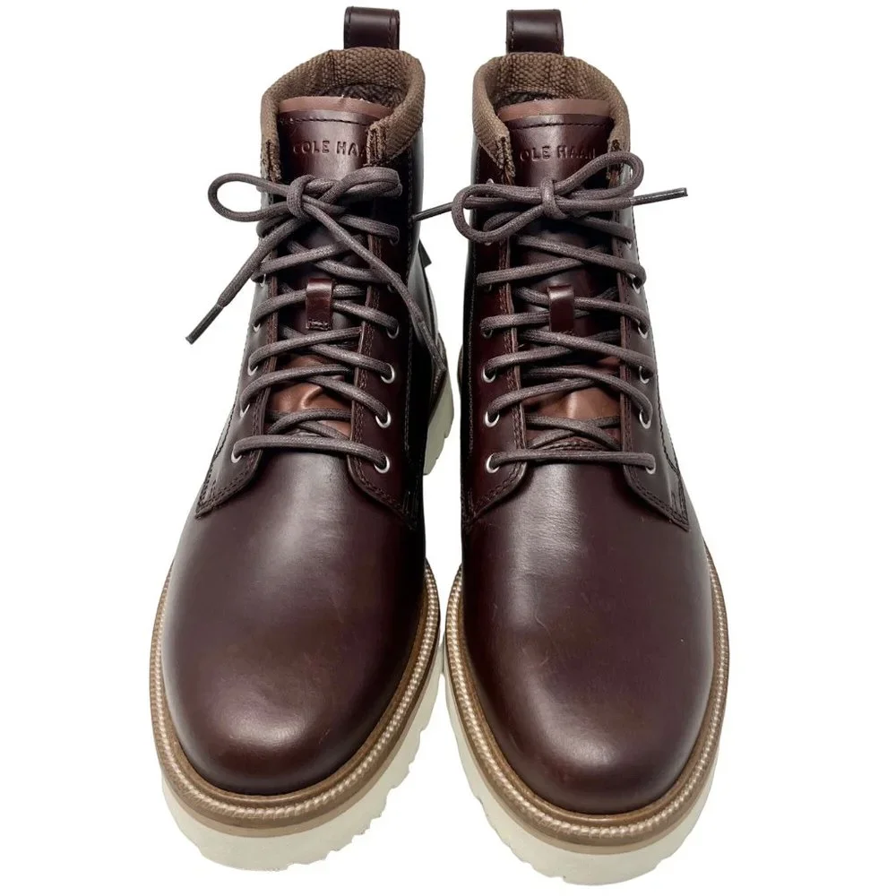 Cole Haan American Classics Plain Toe Leather Boot Brown White Lug Sole Size 8.5